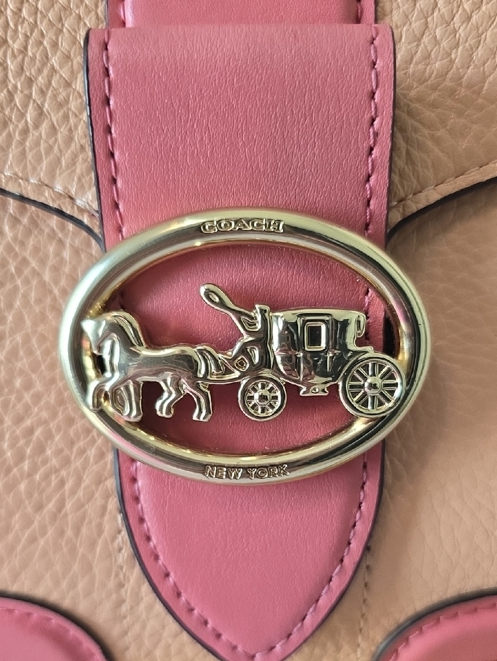 Coach Georgie Saddle Bag Pink & Tan Pebble Leather Crossbody Pink Tan Gold EU - Picture 8 of 15